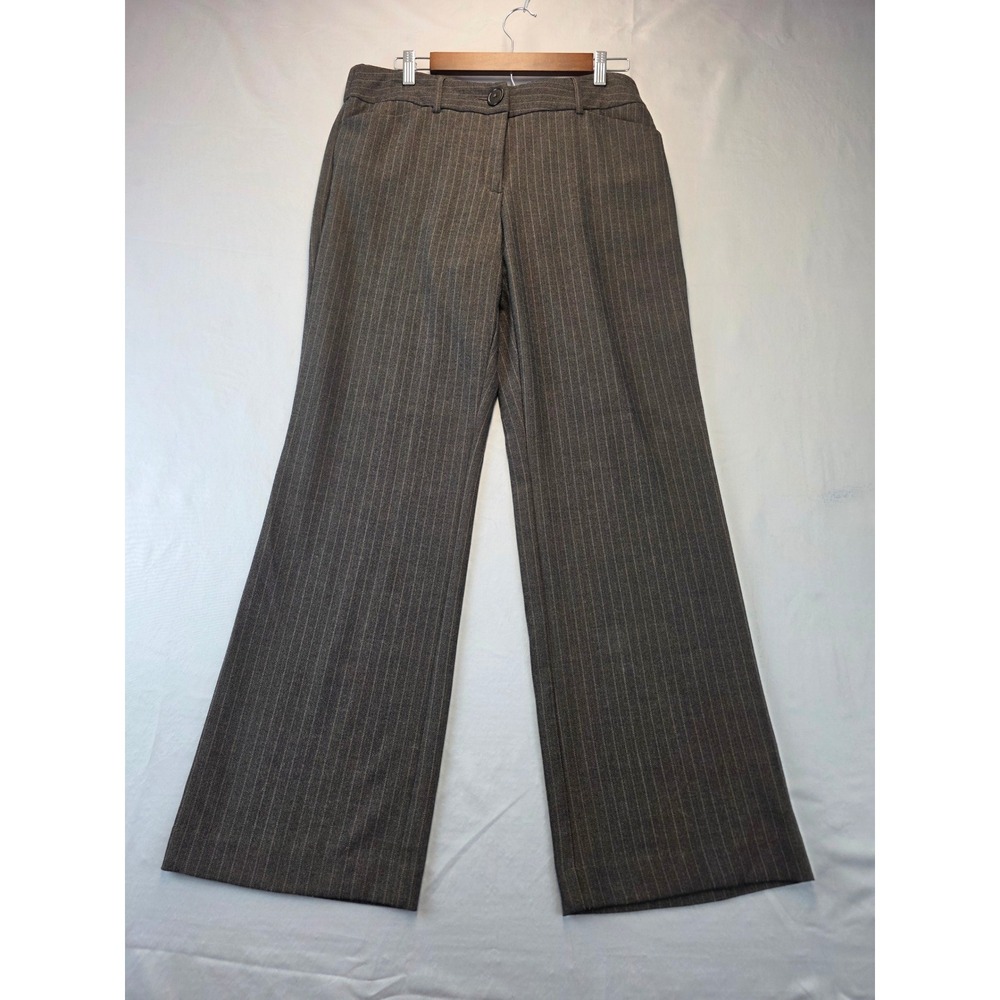 Briggs New York Brown Herringbone Pinstripe Wide Leg Dress Pants Womens 10